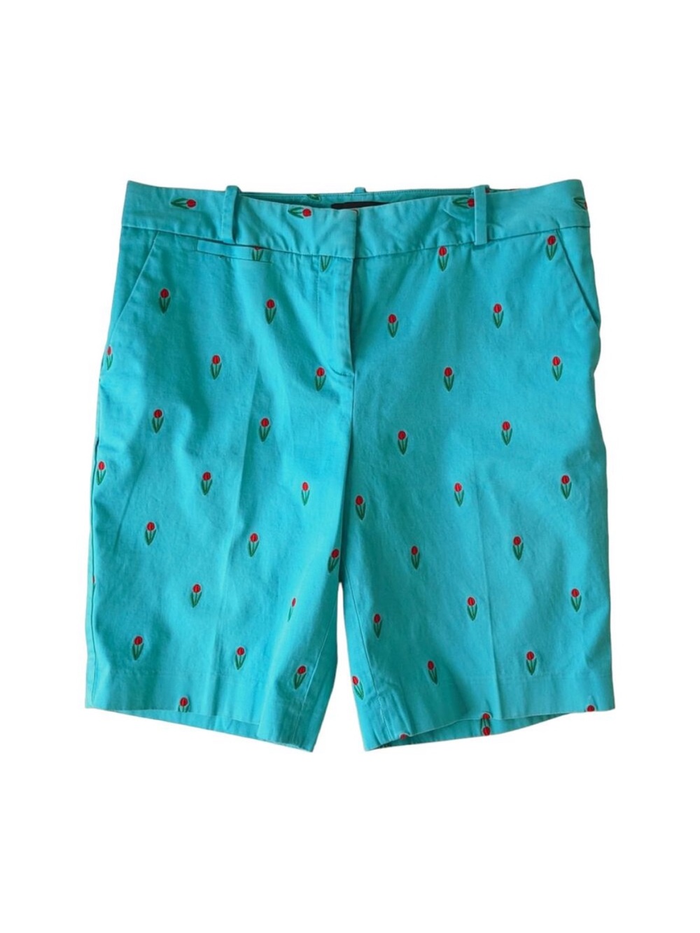 Talbots Turquoise Embroidered Tulip Bermuda Shorts Size 16W